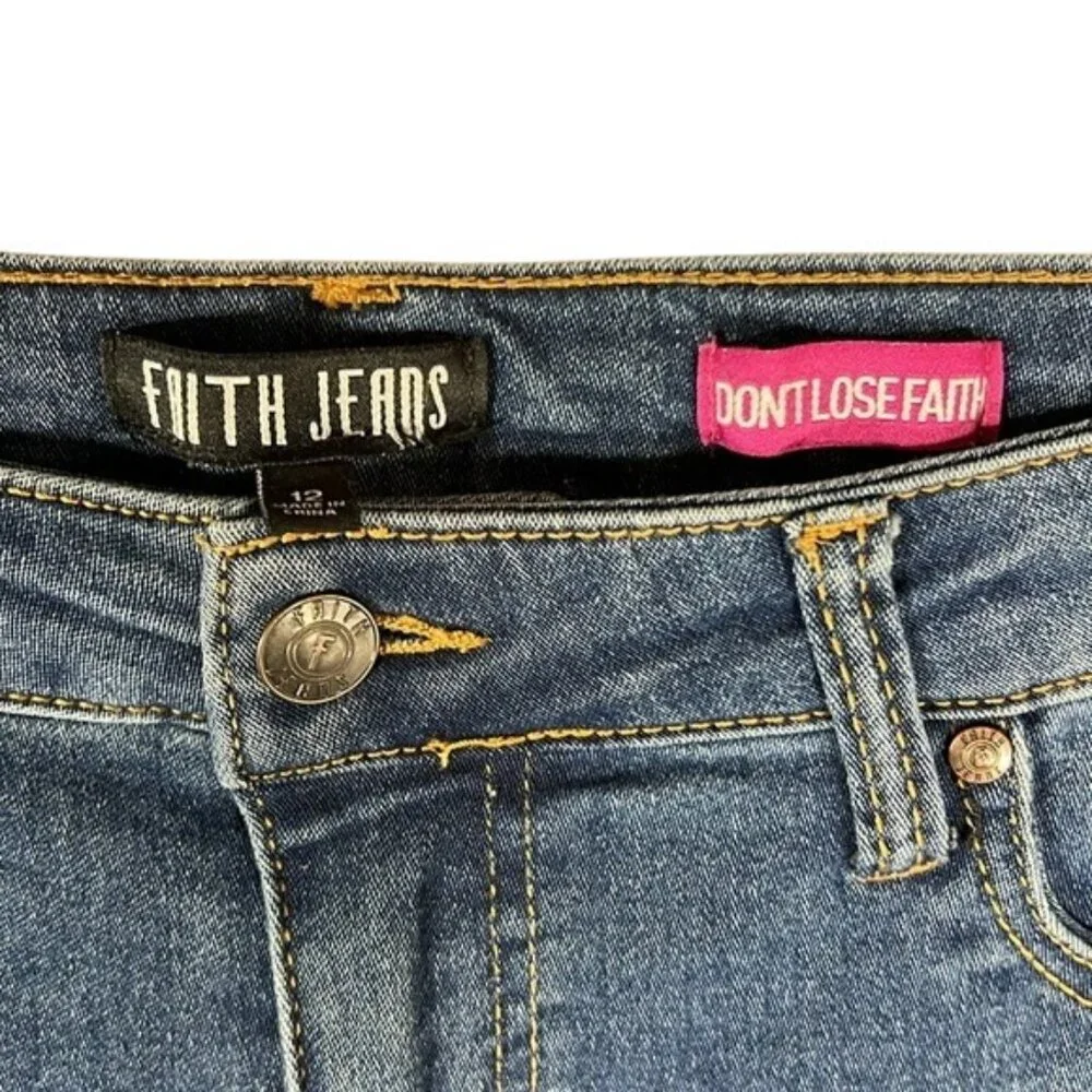 Faith jeans size 12‎ cuffed stretch blue denim